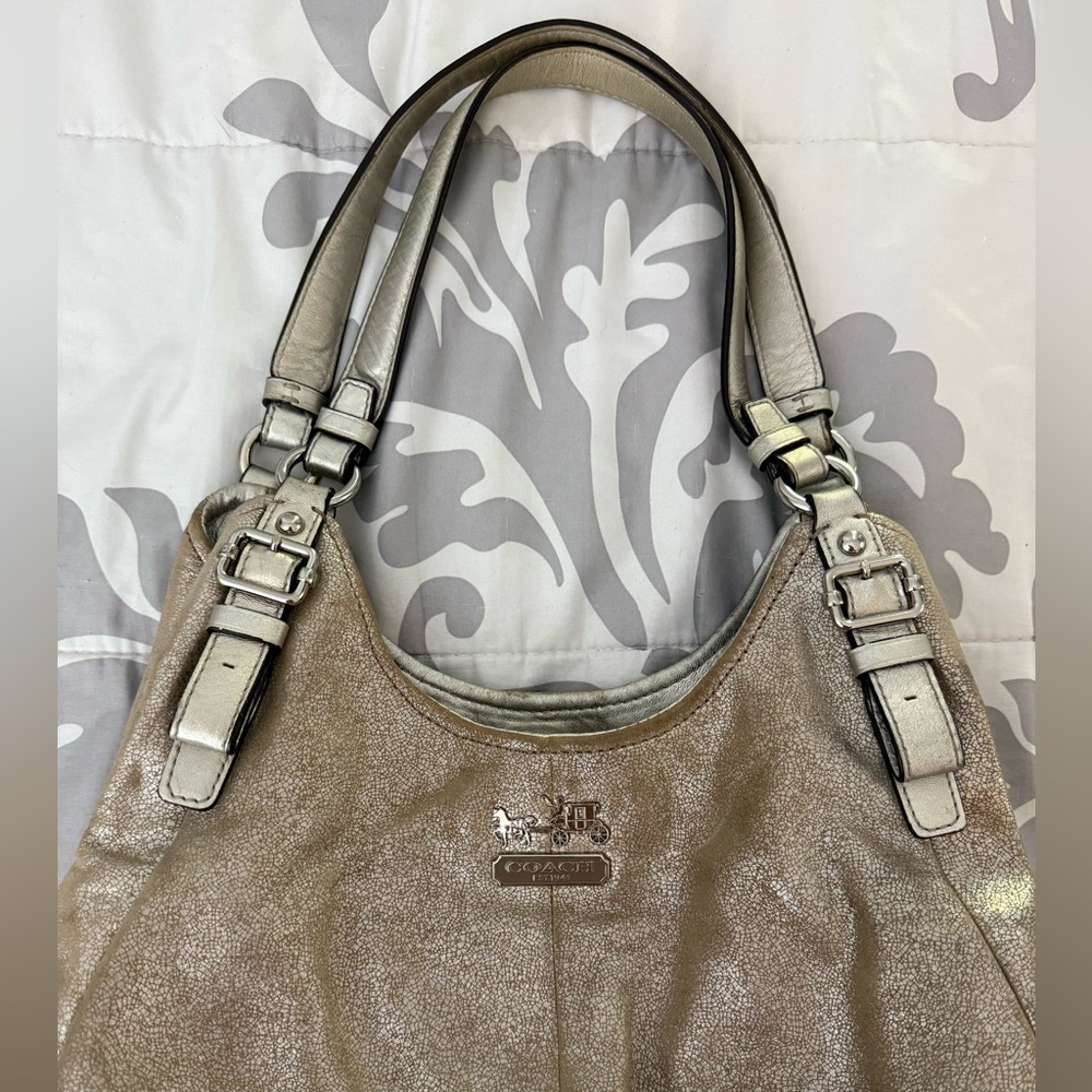 COACH Madison Maggie Metallic Gold Suede Leather Hobo Shoulder Bag - Picture 5 of 16
